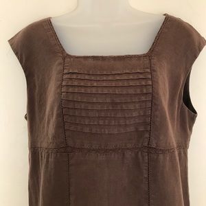 EUC Linen Midi Dress Square Neck, Pintucks, Lace